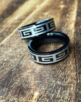 Men's Black and Silver Tribal Ring