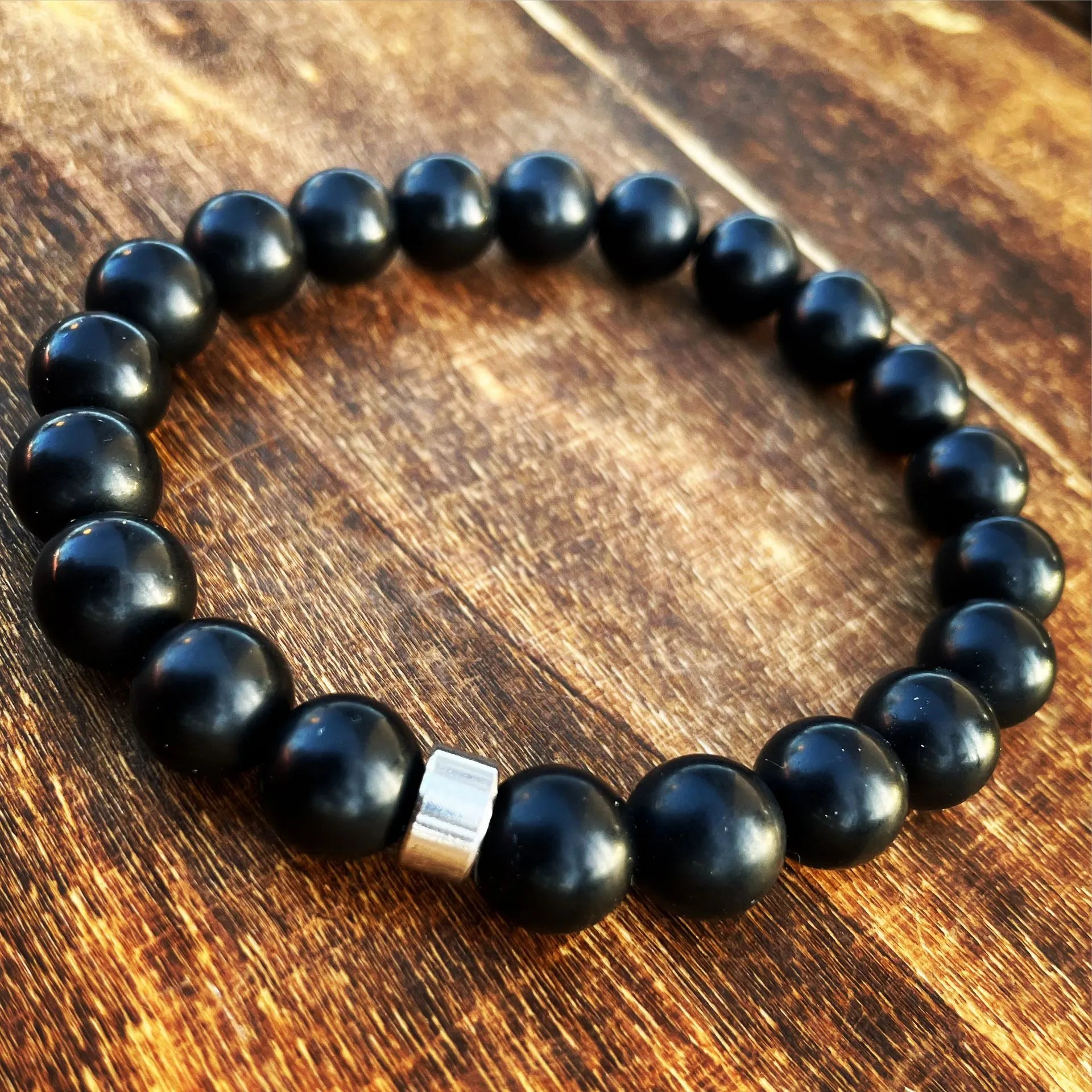 Matte Onyx w Silver 10mm Bracelet