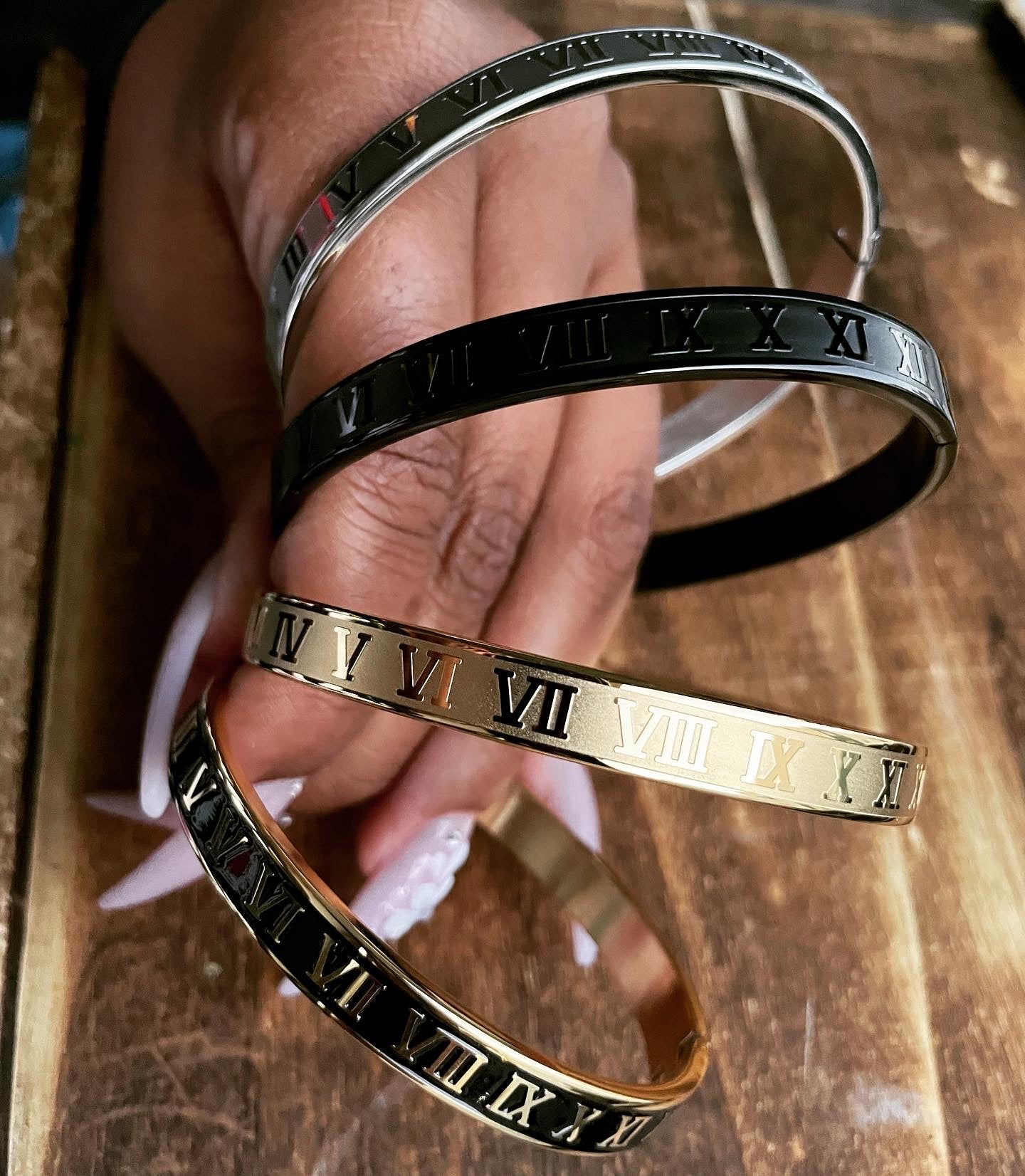 Stainless Steel Roman Numeral Bangle