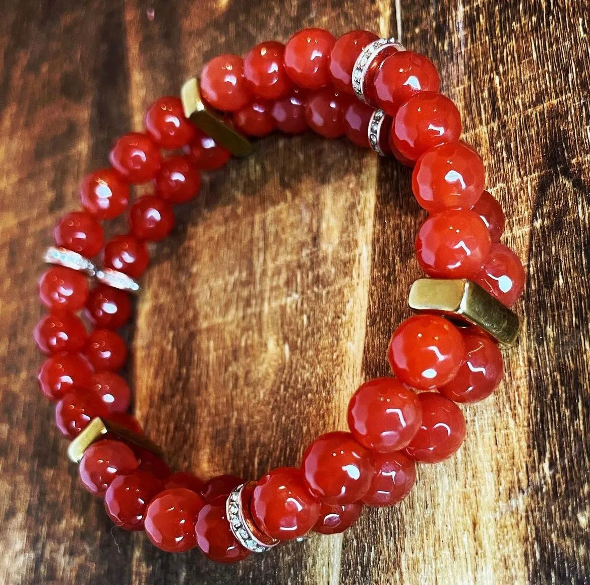 Faceted Carnelian and Gold Double Strand 8mm Bracelet