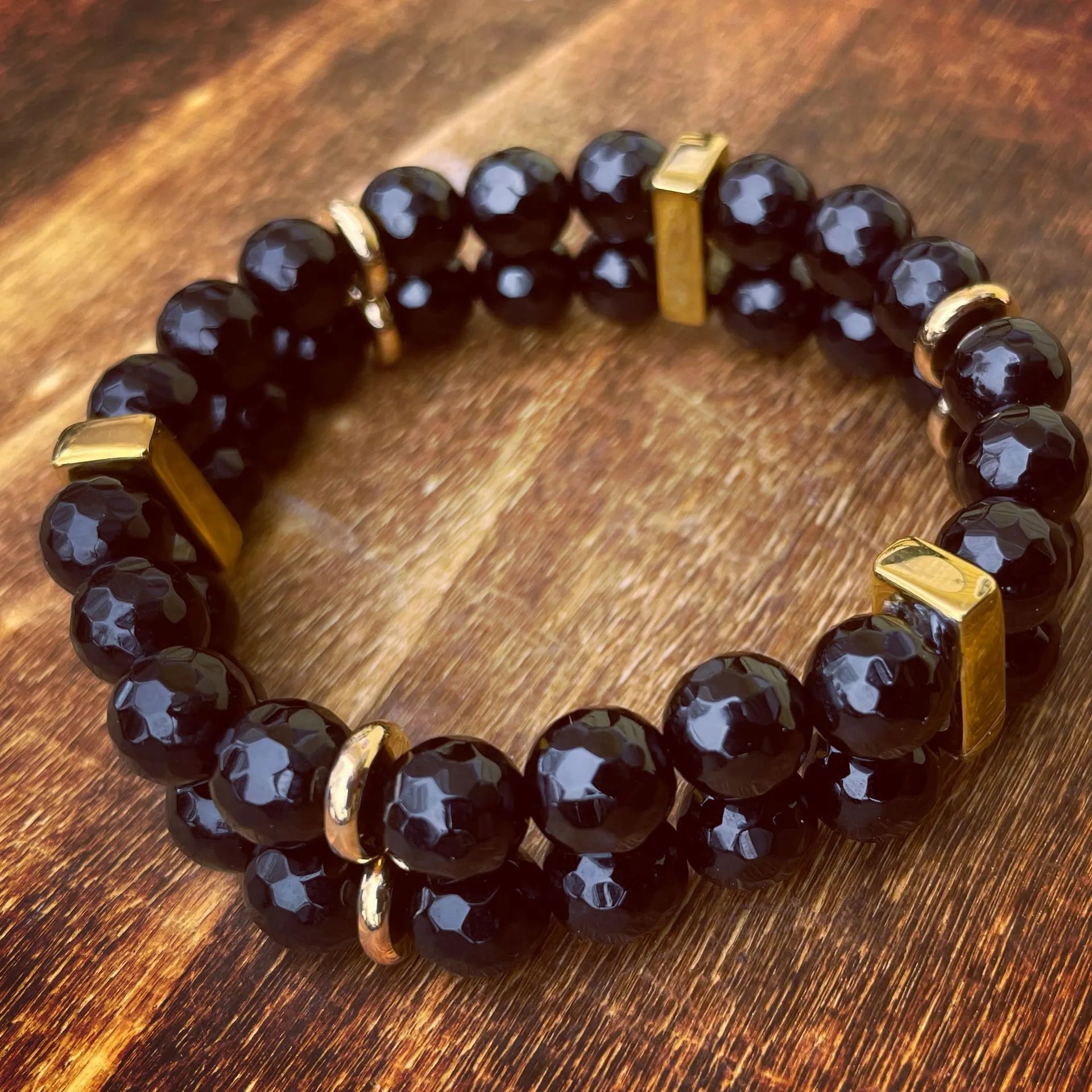 Faceted Onyx Double Strand 8mm Bracelet
