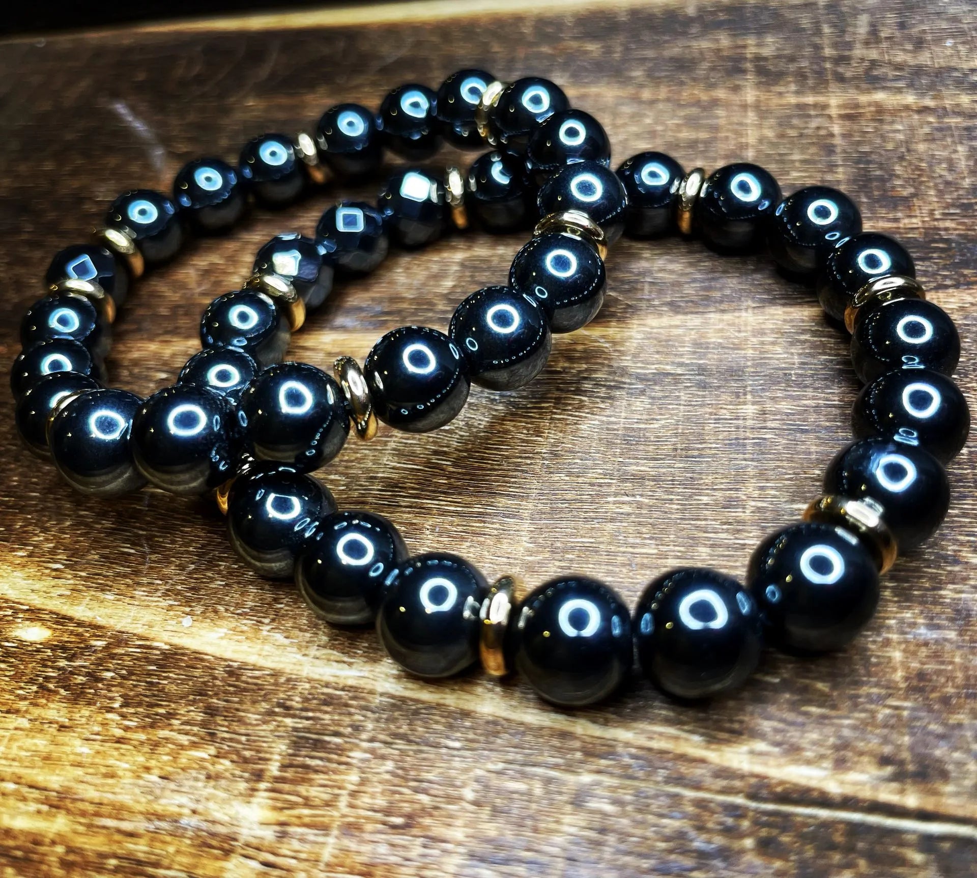 Hematite with Gold Accent 12mm Bracelet