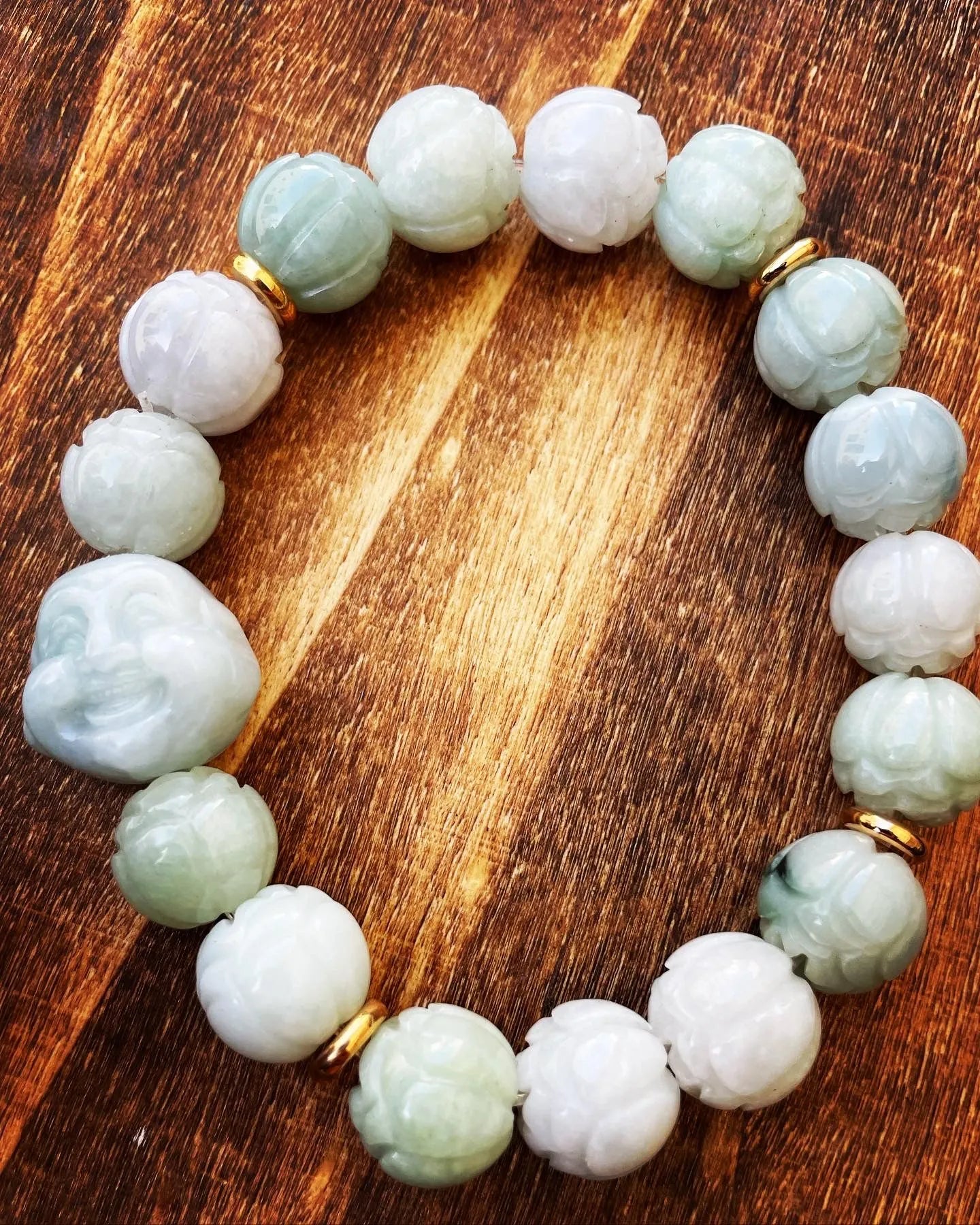 Jade Buddha &amp; Lotus 12mm Bracelet