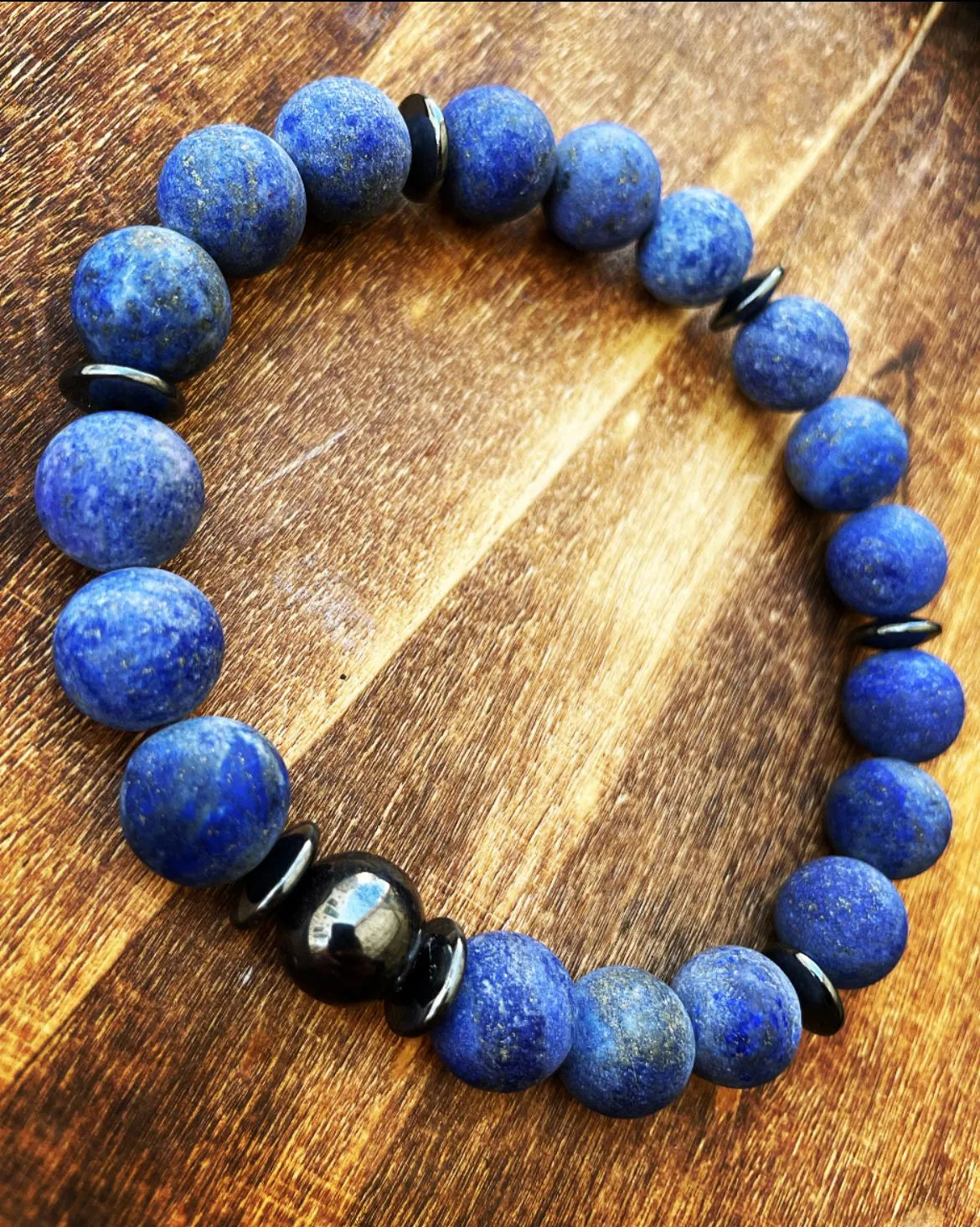 Matte Lapis &amp; Hematite 12mm Bracelet