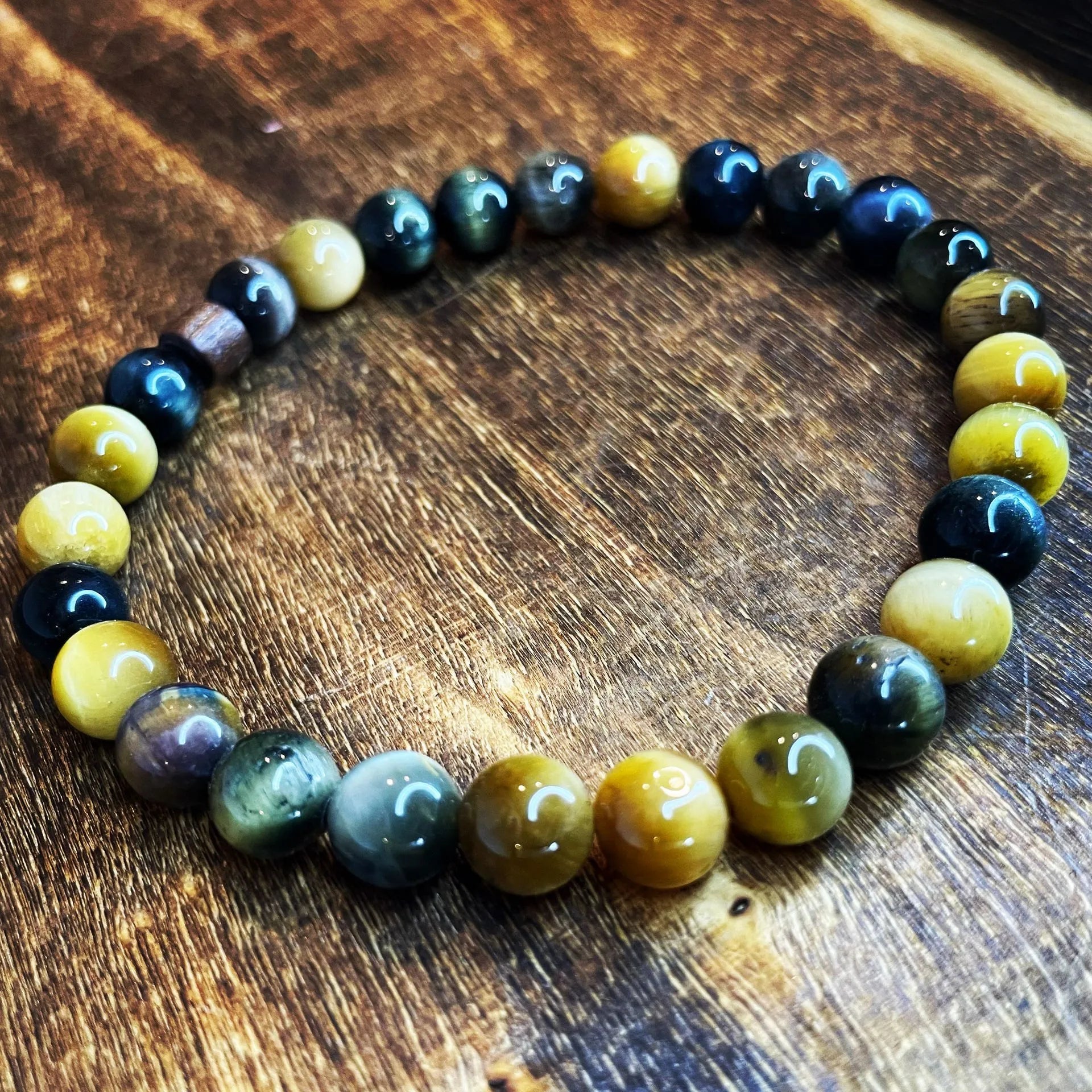 Yellow &amp; Blue Tiger Eye 8mm Bracelet